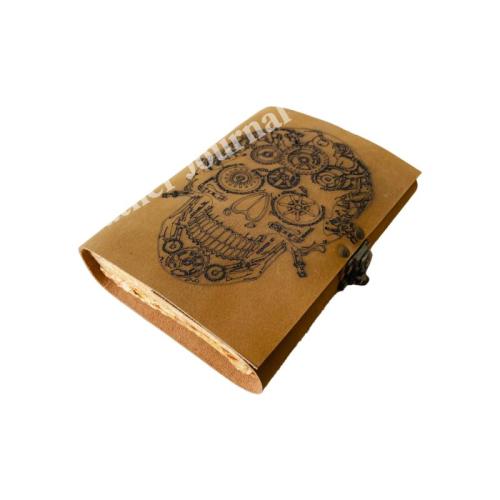 Handmade Vintage Embossed Genuine Leather Journal Notebook with Green Stone Button, Antique Metal Lock, Floral Design Diary for Writing, Sketching, Travel Notes, Gifts & Wholesale
